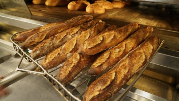 Baguettes fresh out of the oven at Goodwood Bakeshop in Marrickville.