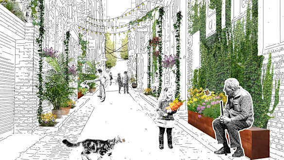 An artists impression of a plated-out Guildford Lane. 