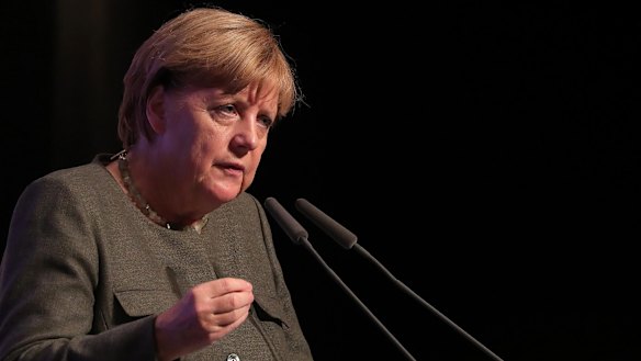 The incumbent: German Chancellor Angela Merkel speaks during a campaign rally in Hamburg this month.