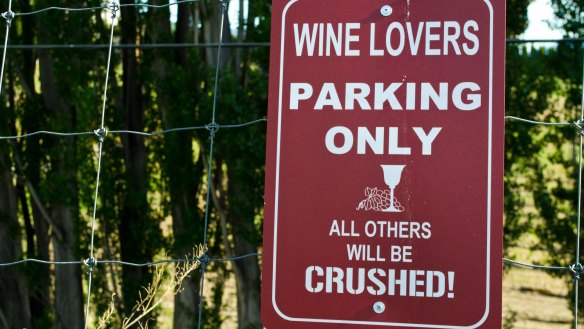 A winery parking lot sign in the Okanagan area of British Columbia.