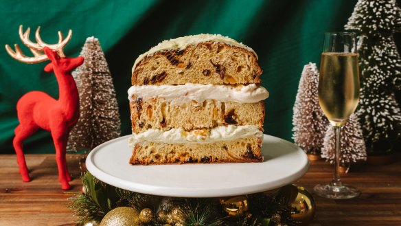 Cannoleria pistachio-lemon panettone cake.