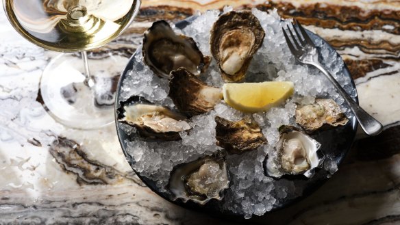 The bar's namesake items come from a 500-strong Burgundy collection and a daily line-up of oysters from various producers. 