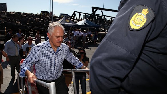 Mr Turnbull boards the Cape Jervis.