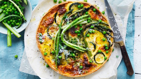 Asparagus, pea and buttermilk quiche. 