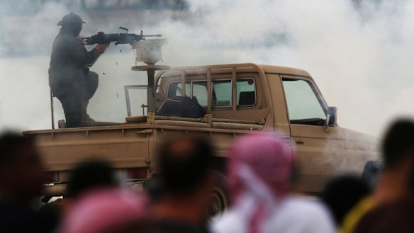 An Emirati soldier fires blanks in Abu Dhabi, UAE, earlier this month during a major military exercise as the nation fights alongside Saudi troops in Yemen.