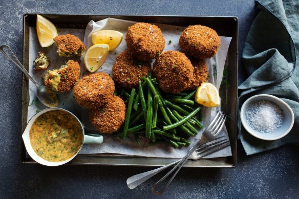 Delicious Fish cakes with tomato buer blanc at Three Blue Ducks in Sydney, Australia. 