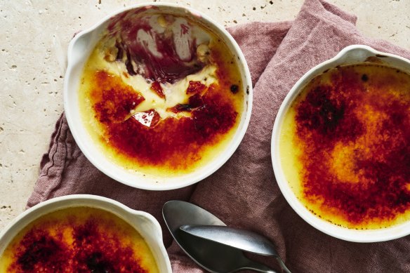 Ginger-infused custard with roasted rhubarb.