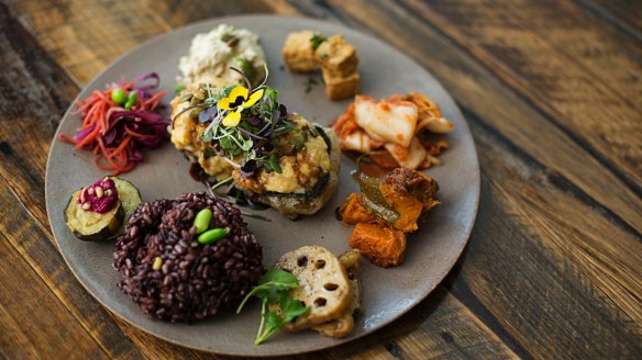 Like Neko Neko, vegan or pescatarian teishoku platters are a main offering. 