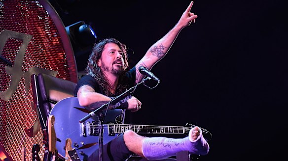 Dave Grohl on his throne at the Foo Fighters 20th Anniversary concert.