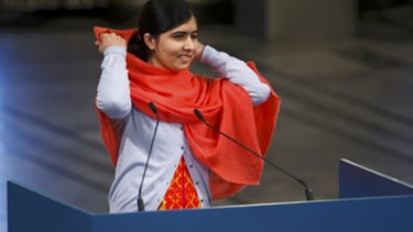 Malala Yousafzai accepts the Nobel peace prize in Oslo.
