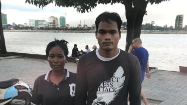 Chanti on the Phnom Penh riverfront with her husband Chhork.