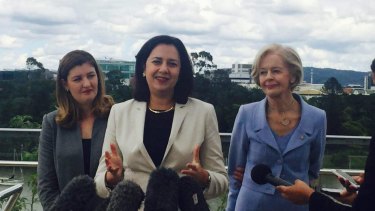 Queensland Minister for Women Shannon Fentiman, Premier Annastacia Palaszczuk and Dame Quentin Bryce announce the fast-tracking of domestic violence prevention measures in Queensland.