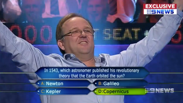 A screen shot of Nicholas Southall appearing on <I>Millionaire Hot Seat</I>.