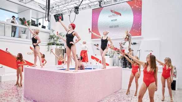 The Mumm marquee puts on a good show inside the Melbourne Cup birdcage 2016.