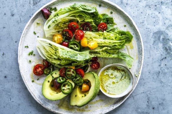 A simple salad with creamy green goddess dressing.