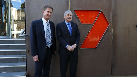 Seven CEO Tim Worner and Seven's chairman Kerry Stokes at the company's offices in Pyrmont. 