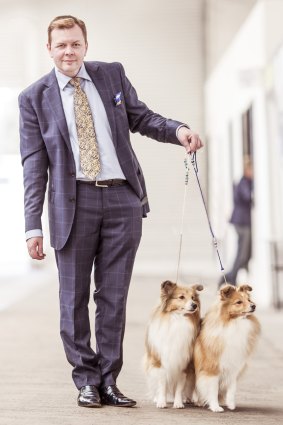 “Sometimes the outfit I wear is based on the judge. If the judge is a little bit out there, you can wear a brighter jacket, a more flamboyant tie.” Darren Griffiths, of Melbourne, with Shetland sheepdogs.