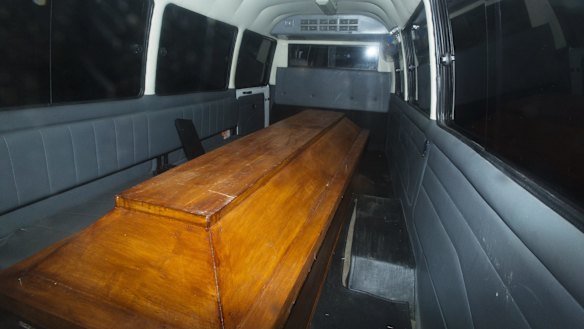 Coffins leave Wijaya Pura in Cilacap after the executions on Nusakambangan prison island.