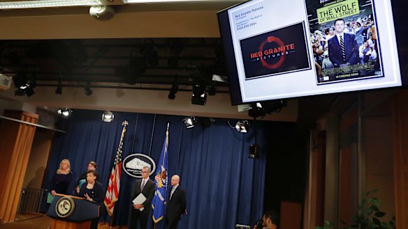 US Attorney-General Loretta Lynch, speaking in July,  links <i>The Wolf of Wall Street</i>, which starred Leonardo DiCaprio, to the Malaysian embezzlement probe. 