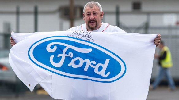 Laid-off Ford worker Nick Doria leaving the Broadmeadows plant at the end of his last shift, he's worked there for 22 years. 