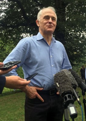 Follow our lead: Australian Prime Minister Malcolm Turnbull speaks to the media in Central Park, New York.