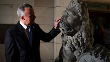Brendan Nelson visits the Menin Gate lions at the War Memorial before they left on loan to Belgium.