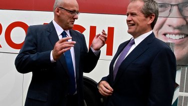 Luke Foley, left, and Bill Shorten during the 2015 NSW election campaign.