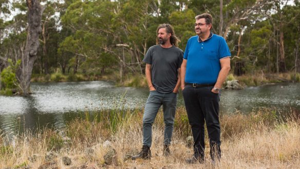 Chef David Moyle and Damien Bell at Lake Condah.