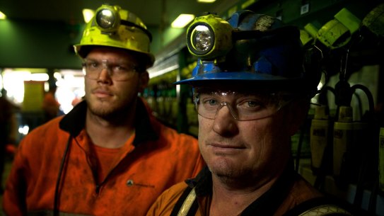 Mine workers Adam Powell and Darrin Francis, at the Springvale mine near Lithgow.