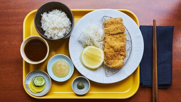 Lunchtime is all about rice sets, such as tonkatsu with condiments from the Moon Mart range.