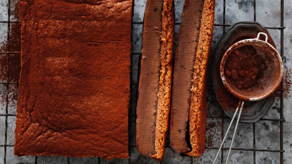 Magic: Adam Liaw's bitter caramel and cocoa custard layer cake.