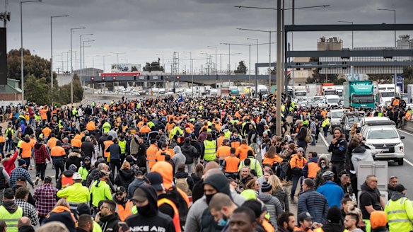 Thousands of angry protesters shut down parts of the city including the Westgate Bridge.