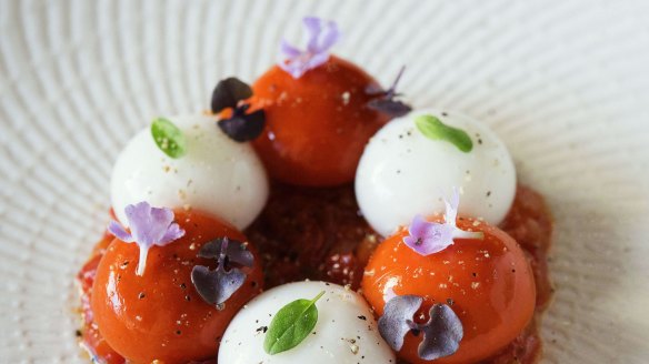 Salad of roasted capsicum, buffalo mozzarella, marjoram and basil at Ormeggio at the Spit.