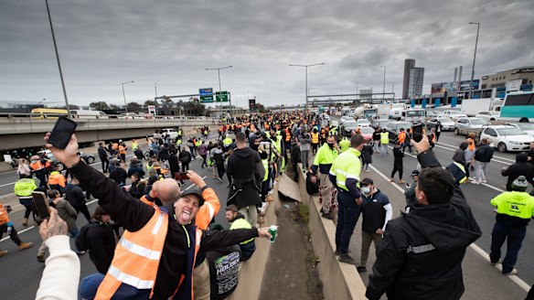 Thousands of angry protesters shut down parts of the city including the Westgate Bridge.
