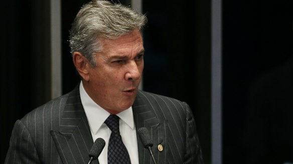 Fernando Collor, senator and former president of Brazil, speaks during a session of the lower house to vote on the impeachment of Dilma Rousseff.