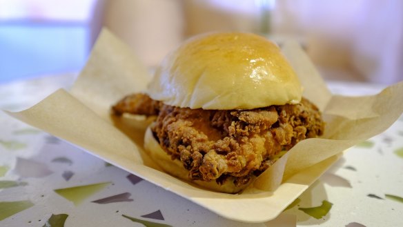 Fried chicken sandwich with yuzu mayo.