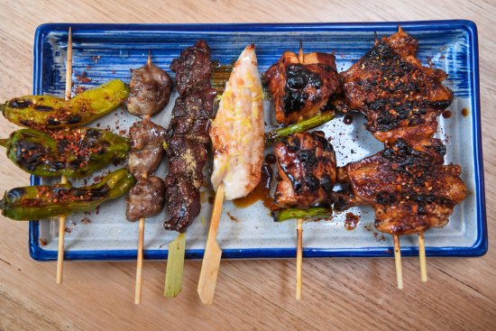 Assorted yakitori skewers at Benchwarmer.