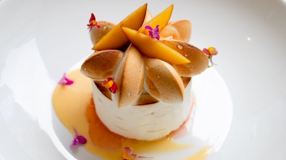 Peach pavlova.