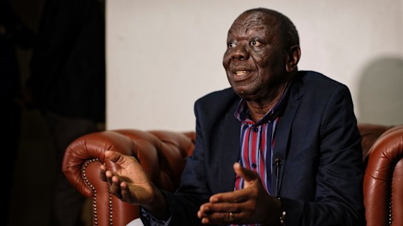 Zimbabwe opposition leader Morgan Tsvangirai speaks to the media at his home in Harare, on Thursday.