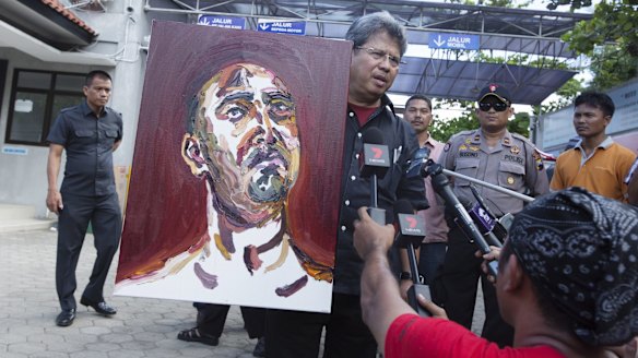 A self portrait of Myuran Sukumaran is taken from Kerobokan Prison to Wijaya Pura in Cilacap.