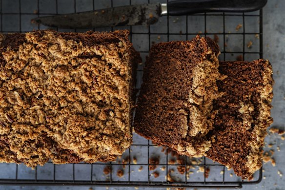 Persimmon cake with pecan crumble.