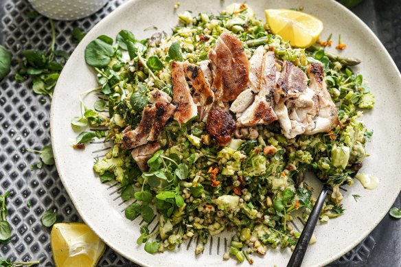 Grilled chicken with buckwheat tabbouleh.