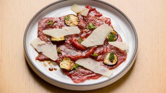 Beef carpaccio with zucchini and aged Reggiano.