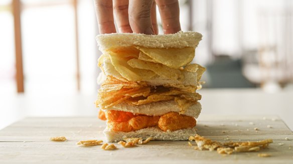 Slightly crush this three-chip sandwich for maximum crunch.