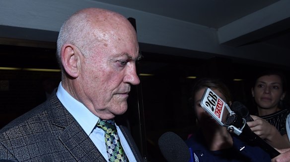 Former NSW mining minister Ian Macdonald leaves the NSW Supreme Court after being found guilty of misconduct in public office.