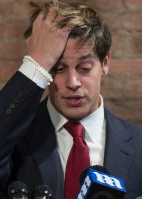 Milo Yiannopoulos speaking after losing his job at Breitbart earlier this year.
