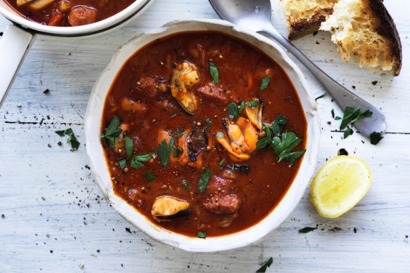 Neil Perry's mussel, fennel and chorizo soup.