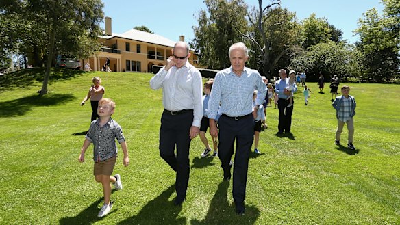 Stuart Robert with Prime Minister Malcolm Turnbull at family day at The Lodge on Sunday.