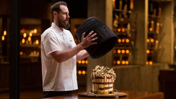 Andrew Bowden unveils his Rita cake on <i>MasterChef Australia</i>.