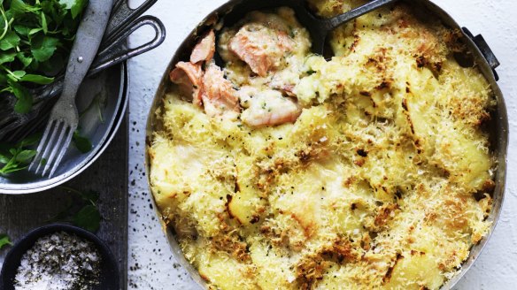 Fish, prawn and potato pie